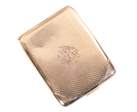 AN ANTIQUE GEORGE V ART DECO MATCH CASE in 9ct gold, with engine turned detailing, engraved monogram, 'JRD', engraved to the 