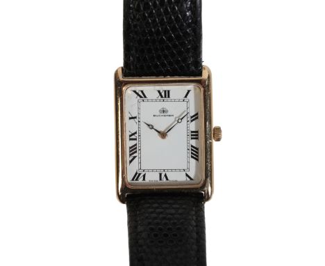 BUCHERER: A GENTLEMAN'S GOLD-PLATED WRISTWATCHwith manual wind movement, the white dial with black Roman numerals and dark bl