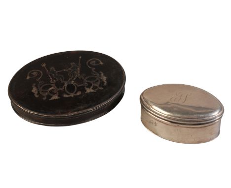 A GEORGE III SILVER OVAL NUTMEG GRATER by Phipps &amp; Robinson, London 1791, with reeded rim and hinged flap underneath, 2.5