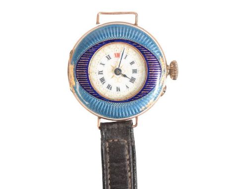 A LADY'S ANTIQUE ENAMELLED WRISTWATCHin 9ct gold, circa 1910s, white enamelled dial with black and red painted Roman numerals