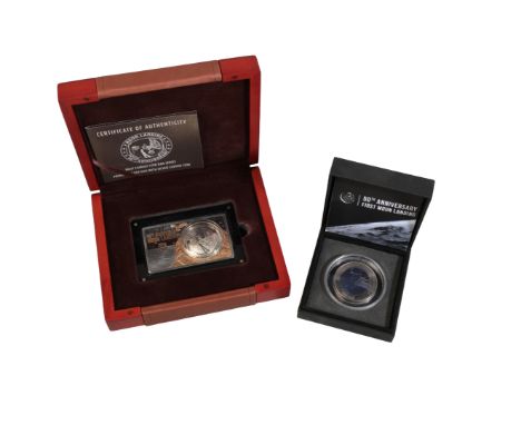 50TH ANNIVERSARY OF THE MOON LANDING 1969 - 2019 SILVER BAR AND COIN SET(the silver bar .62.2g) (the coin c.26.73g), in the o