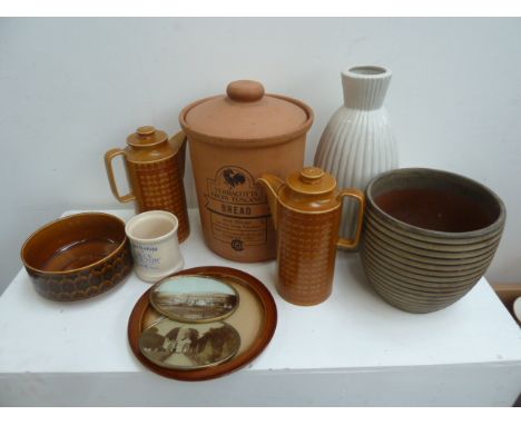 A selection of ceramics including two Hornsea Pottery brown glaze floral design coffee pots and cover, a J & G Meakin 'Studio