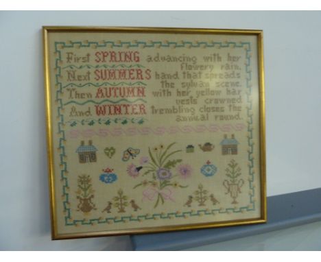 A framed Paragon Needle Craft embroidery sampler 40 x 44cm