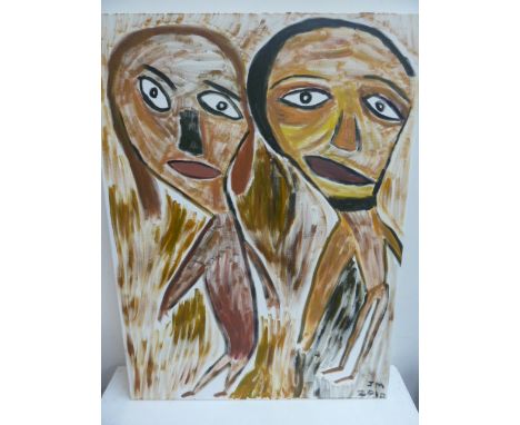 James Moynahan, Abstract portrait of a man and a woman, unframed, oil on canvas, 76 x 102cm