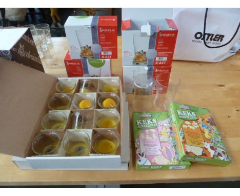 Four boxed Spiegelau pairs of glass tumblers, 110mm, in original boxes together with two boxed sets of cookie cutters in the 