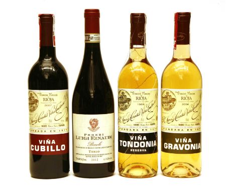 Assorted Italian and Spanish wine to include: Barolo, Terlo, Poderi Luigi Einaudi, 2012, one bottle; Rioja, Viña Cubillo, R. 