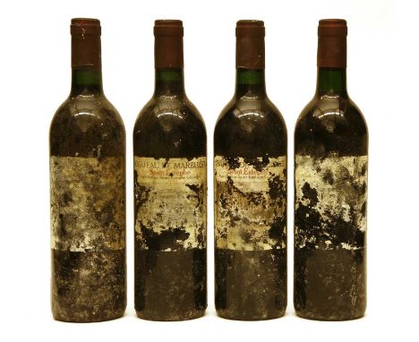 Château de Marbuzet, Saint-Estèphe, unknown vintage but labels pre 1988, four bottles (BN-MN, labels extremely worn/missing)