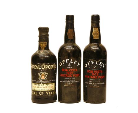 Royal Oporto, Vintage Port, 1970, one bottle; Offley Boa Vista, Vintage Port, 1972, two bottles, three bottles in total