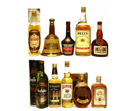 Assorted spirits to include: Old Rarity, De Luxe Scotch Whisky, 1970s bottling, 70 proof, 75.7cl, one bottle; Glenside, Scotc