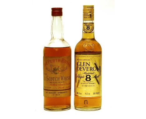 Glen Deveron, 8 year old, Single Malt Scotch Whisky, 1970s bottling, 70 proof, one 75.7cl bottle and The Perth Royal, Finest 