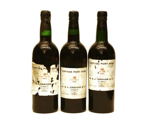 Grahams, Vintage Port, 1963, three bottles (labels damaged)