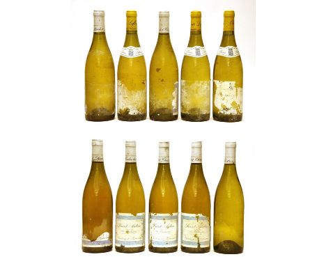 Montagny, 1er Cru, Olivier Leflaive, unknown vintage, labels extremely damaged or missing, three bottles and Saint Aubin, 1er