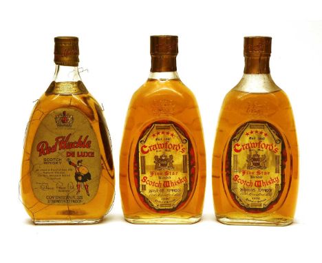 Crawfords Five Star Blended Scotch Whisky, 1970s bottling, 70 proof, two 26 2/3 fl. ozs bottles and Red Hackle De Luxe Scotch