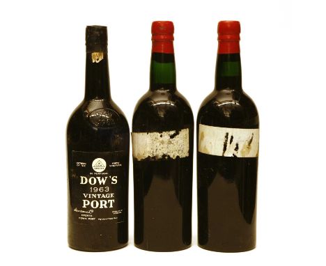 Dows, Vintage Port, 1963, one bottle and Croft, Vintage Port, 1963, two bottles, three bottles in total (details on capsules,