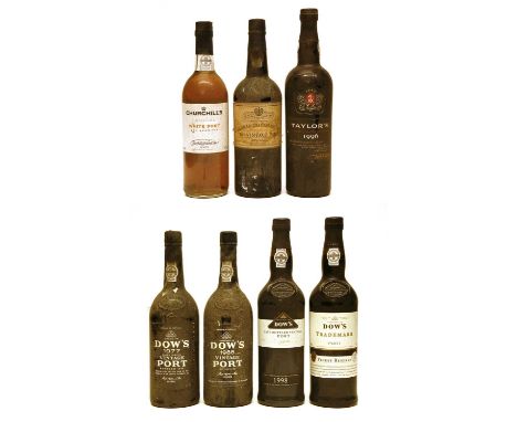 Assorted Port to include: Dows, Vintage Port, 1977 and 1985 one bottle each; Dows, Late Bottled Vintage, 1998, one bottle; Do