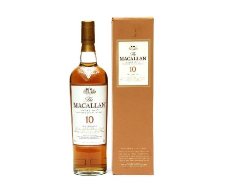 The Macallan, 10 year old, Single Malt Highland Scotch Whisky, 40%vol, 700ml, one bottle (boxed)