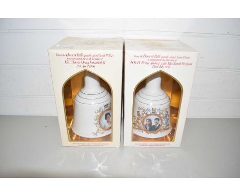 BELLS SCOTCH WHISKEY, TWO WADE COMMEMORATIVE DECANTERS, THE MARRIAGE OF HRH PRINCE ANDREW WITH MISS SARAH FERGUSON, JULY 1986