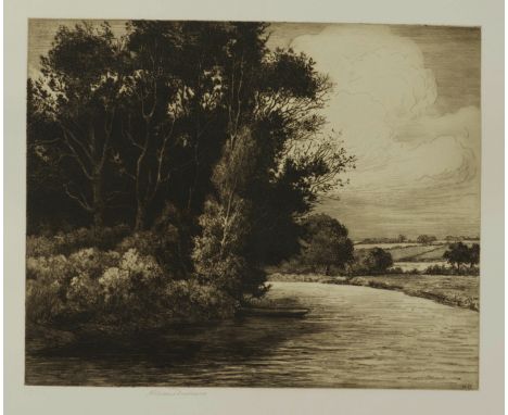 HERBERT DICKSEE (BRITISH, 1862-1942) (2)The Bend in the River signed 'Herbert Dicksee' (lower left margin) etching  40 x 50cm