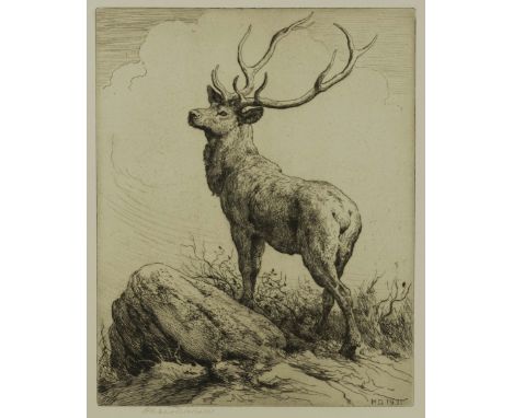 HERBERT DICKSEE (BRITISH, 1862-1942) (2)A Stag (1931) signed 'Herbert Dicksee' (lower left margin) etching 31.5 x 25cm togeth