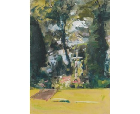 WILLIAM CHRISTIAN SYMONS (BRITISH, 1845-1911) (2)Crucifix in a garden, thought to be in the grounds of Downside Abbey waterco