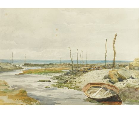 FRANK DICKSEE (BRITISH, 1853-1828)Fishing boat in an estuary, thought to be Bude watercolour 23.5 x 33.5cm  Provenance Frank 