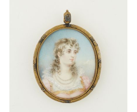 ENGLISH SCHOOL, 19TH CENTURY (3)Portrait miniature of a lady wearing a pink dress on ivory (ref. 161FQXE1) 6.5cm in a gilt-me