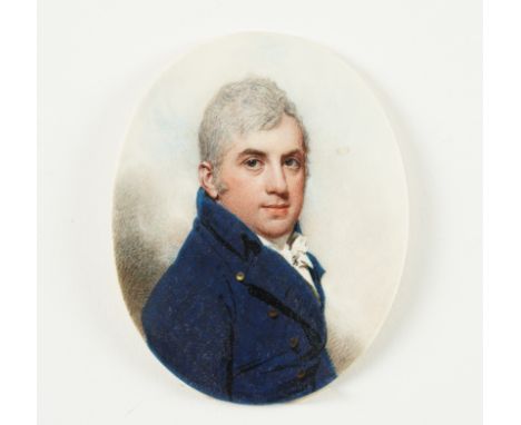 WILLIAM WOOD (BRITISH, 1769-1810)Portrait miniature of a gentleman in a blue coat inscribed 'By Will: Wood, of Cork Street, L