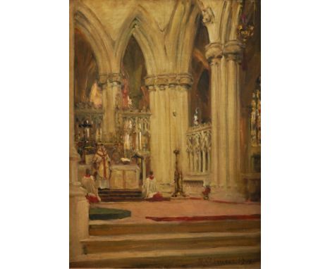 WILLIAM CHRISTIAN SYMONS (BRITISH, 1845-1911)Ite Missa Est - Downside Abbey signed 'WXn Symons. 1909.' (lower right), inscrib
