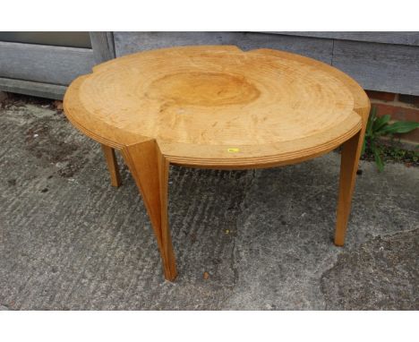 Rufus Wixon: a light oak oval shape top table, on tapering supports, dated 30-4-1994, 36" wide x 27" deep x 18 1/2" high 