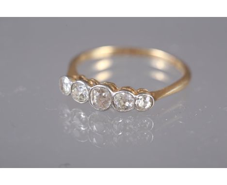 A yellow metal and diamond five-stone dress ring, size N, 1.8g 