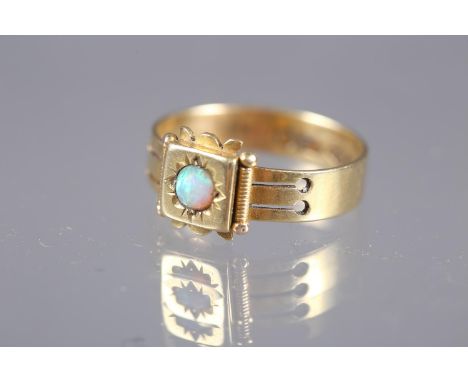 A Victorian 18ct gold and opal ring, size Q, 4g 