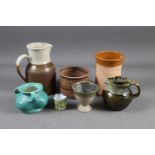 A Bretby studio pottery three-handled vase, 3 1/4" high, and a quantity of other studio pottery