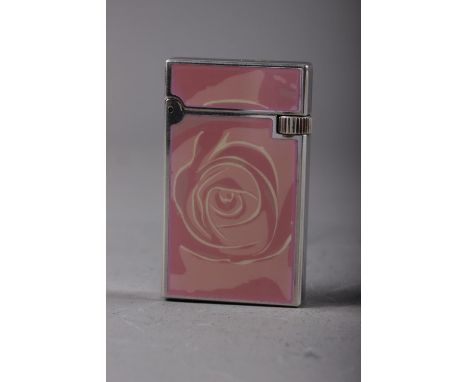 A St Dupont Paris pink enamelled rose design cigarette lighter 