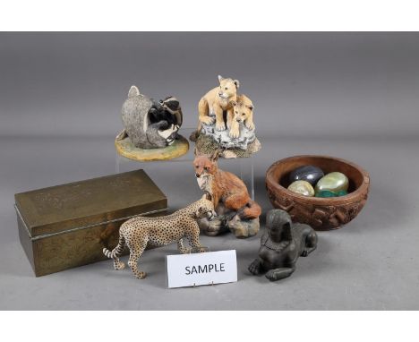 A quantity of mostly Border Fine Arts composition model animals, a spelter model Sphinx, two malachite eggs, other hardstone 