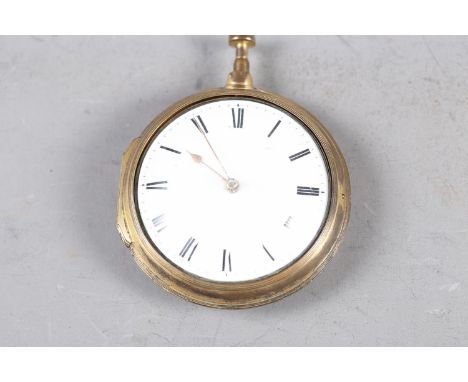 A gilt metal pair cased pocket watch with white enamel dial and Roman numerals, fusee movement signed William Stevens Cirence