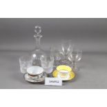 A 19th century clear glass rummer, other similar rummers, a Tuscan part teaset, a Japanese part