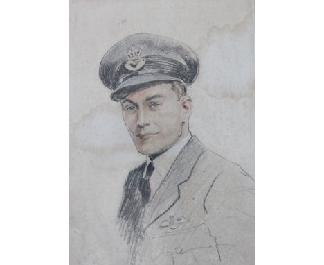 English School - mid 20th century,
pastel and pencil,
Portrait of Wing commander, 
Brendon Eaman Ferfus 'Paddy' Finocane, DSO