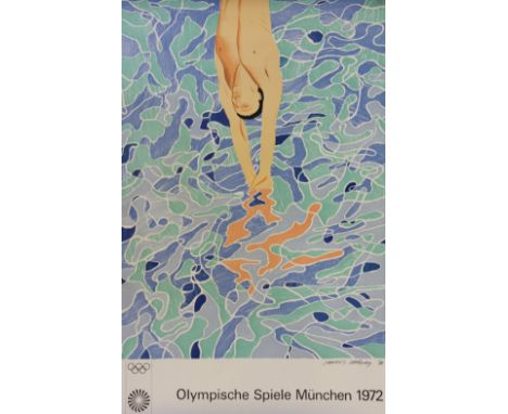 After David Hockney,
Colour lithograph poster,
'Olympische Spiele Munchen 1972', an original Munich Olympic poster for diving