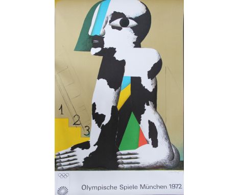 After Horst Antes, (German)
Colour lithograph poster,
'Olympische Spiele Munchen 1972', an original Munich Olympic poster of 