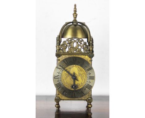 A brass lantern clock, with Roman numeral chapter ring and modern movement, 32cm