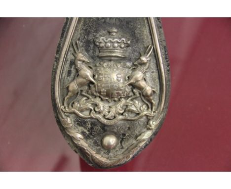A 19th Century German silver mounted leather armorial pad, mounted with two crowned coat of arms for the Duke of Hamilton, la