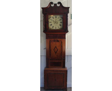 A 19th century oak and mahogany eight day longcase clock by, Thomas Heyward Wrexham, broken swan neck pediment above a 36cm p