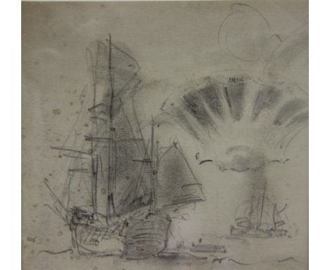 Edward Seago (1910-1974)
pencil sketch,
Ship at sea,
from sketch porfolio included mural and theatre designs
Provenance: From
