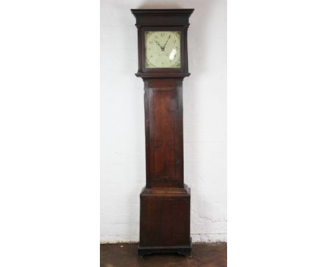 A George III thirty hour oak longcase clock, the painted dial with Arabic numerals and date aperture signed R Drake Beaminste