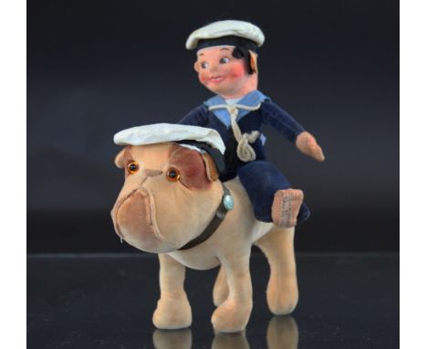 A Chad Valley Navy Day bulldog, with original hat, collar and button, 19cm, and a Norh Wellings cloth sailor boy, 22cm