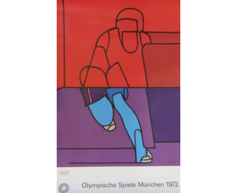 Valerio Adami (Italian),
Colour lithograph poster,
'Olympische Spiele Munchen 1972', an original Munich Olympic poster, abstr