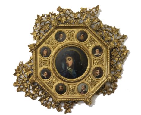 Italian school - 19th Century,
oil on card,
portrait of the Virgin Mary surrounded by eight Renaissance artists,
each a tondo