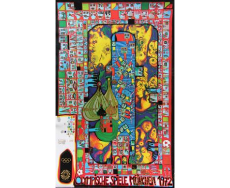 Friedensreich Hundertwasser (Austrian),
Colour lithograph poster,
'Olympische Spiele Munchen 1972', an original Munich Olympi