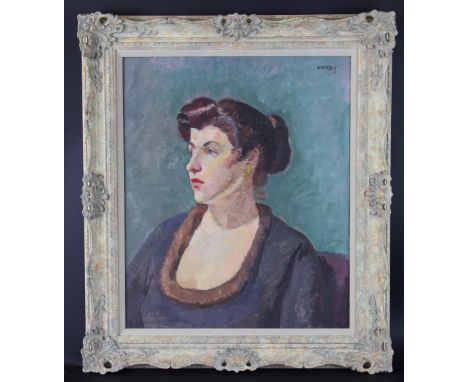 Philip Naviasky (1894-1983)
oil on board,
Portrait of a lady in fur lined dress,
signed top right,
60cm x 50cm - framed