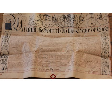 A William IV Indenture dated '21.5.36' granted to Henry Elkington on his invention of 'an improved Rotary Steam Engine', with